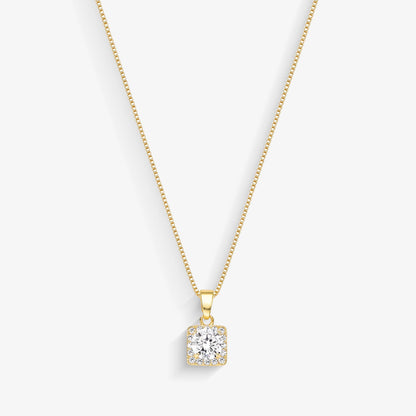 Colar Quadrado Cravejado com Zircônia ao meio Folheado a Ouro 18k