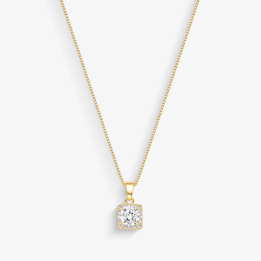Colar Quadrado Cravejado com Zircônia ao meio Folheado a Ouro 18k