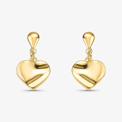 Brinco de Coração Liso Com Textura Folheado a Ouro 18k