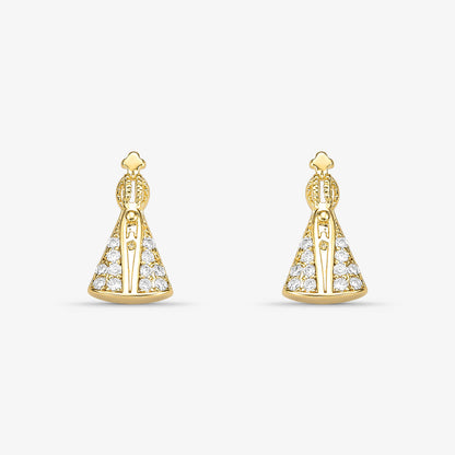 Brinco Nossa Senhora Aparecida Cravejada Folheado a Ouro 18k