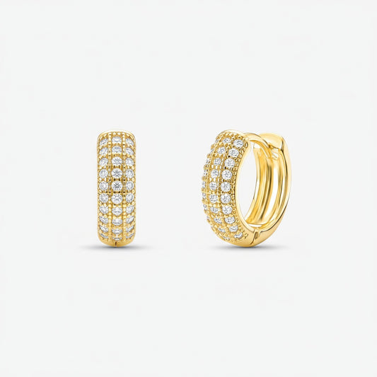 Brinco Mini Argola Borda Cravejada Folheado a Ouro 18k