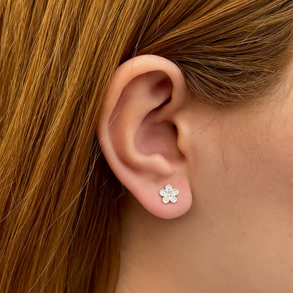 Brinco Mini Flor Cravejada Folheado a Prata