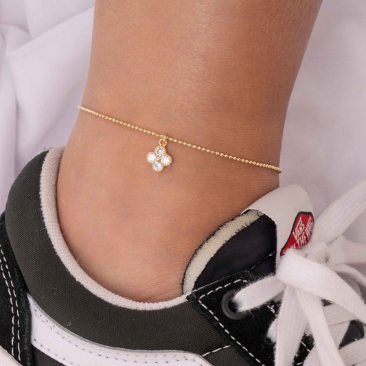Tornozeleira Trevo com Zircônia Folheado a Ouro 18k