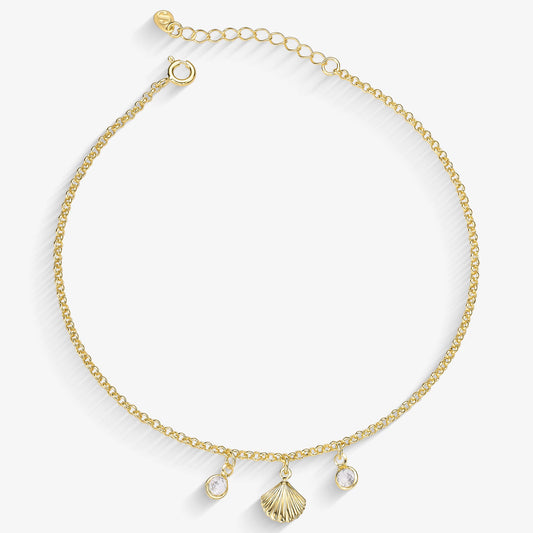 Tornozeleira Concha Do Mar Com Cristal Folheado a Ouro18k