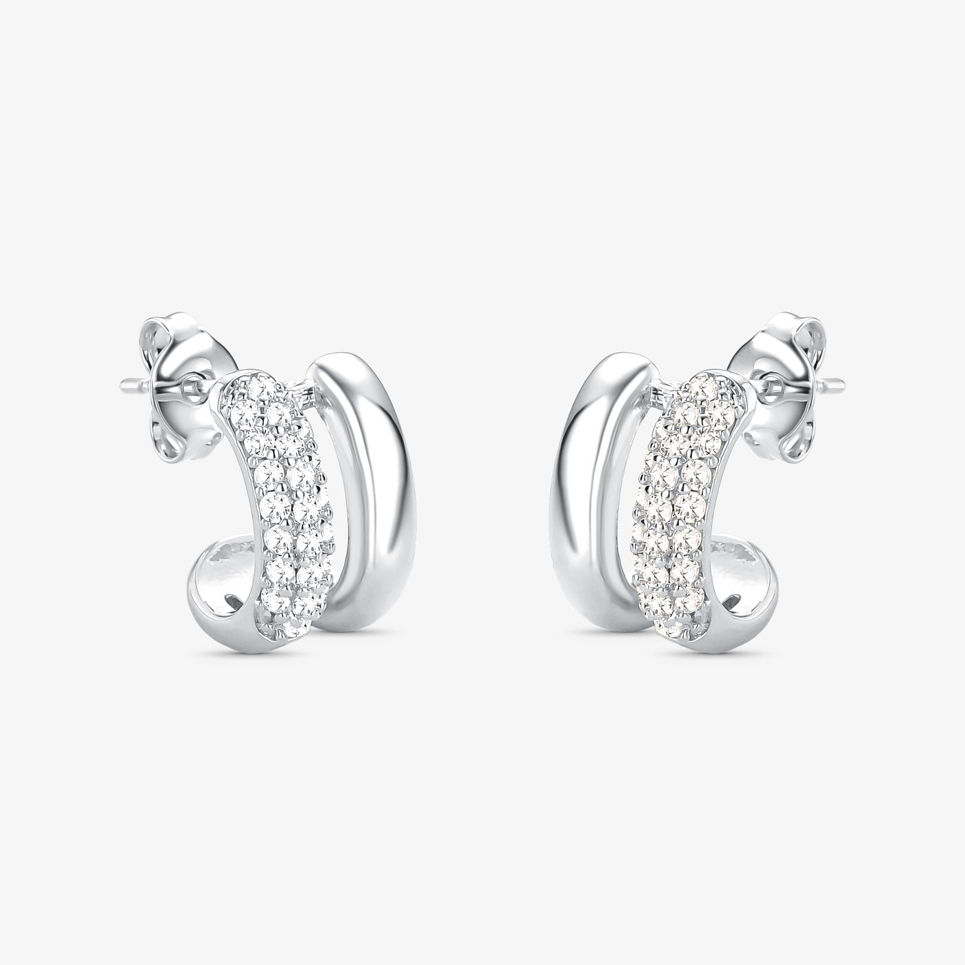 Brinco Duas Voltas Borda Cravejada Folheado a Prata