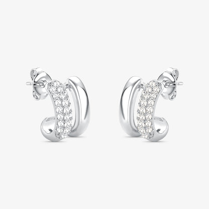 Brinco Duas Voltas Borda Cravejada Folheado a Prata