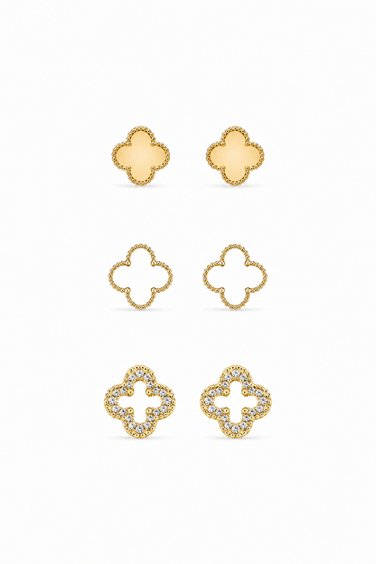 Brinco Trio Trevos Folheado a Ouro 18k