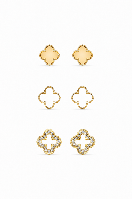 Brinco Trio Trevos Folheado a Ouro 18k