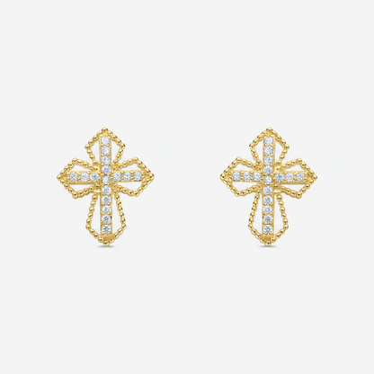 Brinco Cruz Cravejado Quatro Pontos Folheado a Ouro 18K