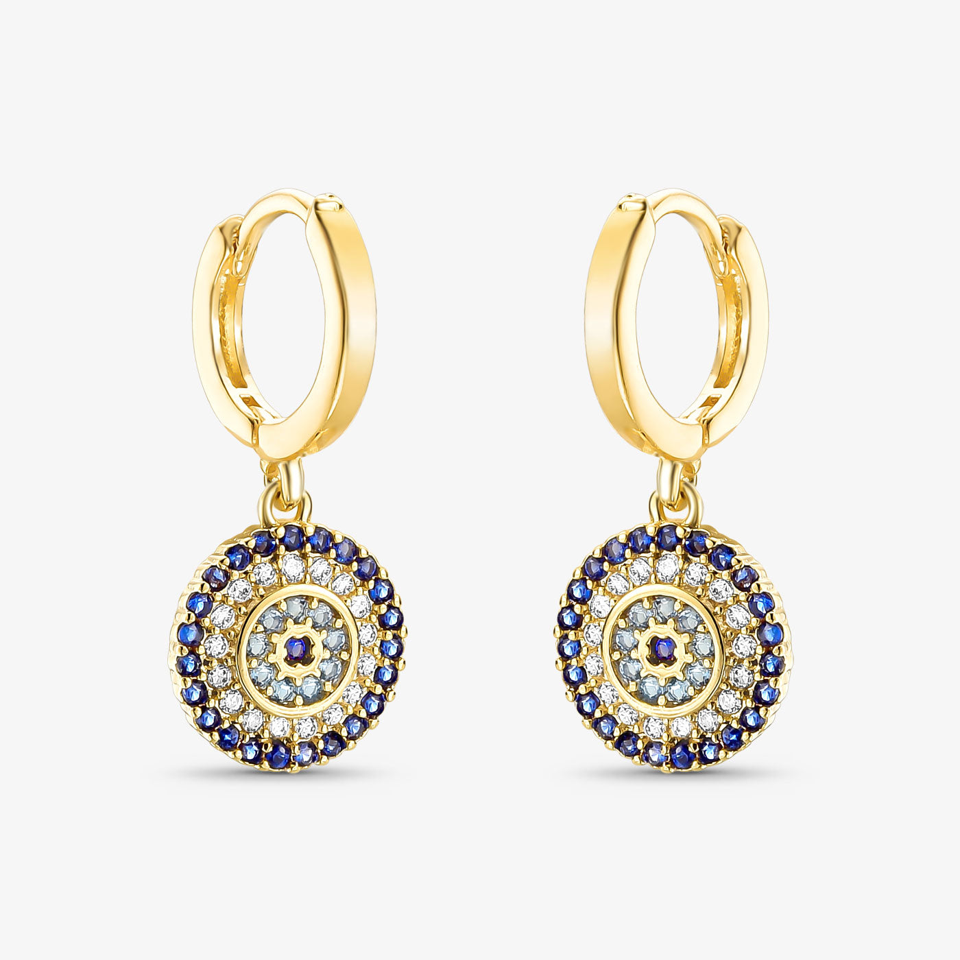 Brinco Mandala de Cristais Azul Folheado a Ouro 18k