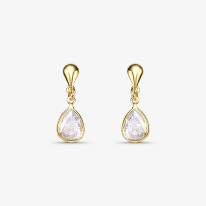 Brinco Gota de Cristal Folheado a Ouro 18k