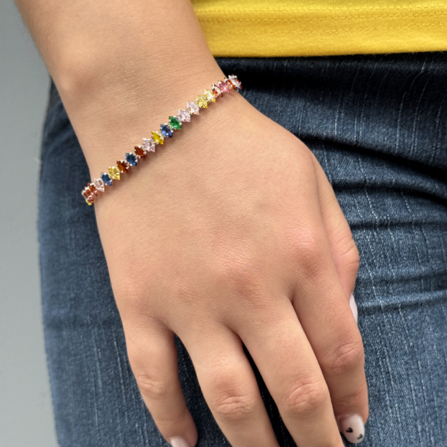 Pulseira Navetes Colorido Folheado a Prata