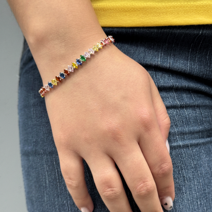 Pulseira Navetes Colorido Folheado a Prata