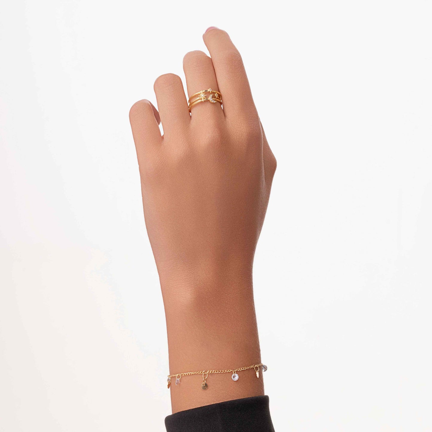 Pulseira Zircônia chapa redonda Folheado a Ouro18k