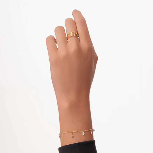 Pulseira Zircônia chapa redonda Folheado a Ouro18k