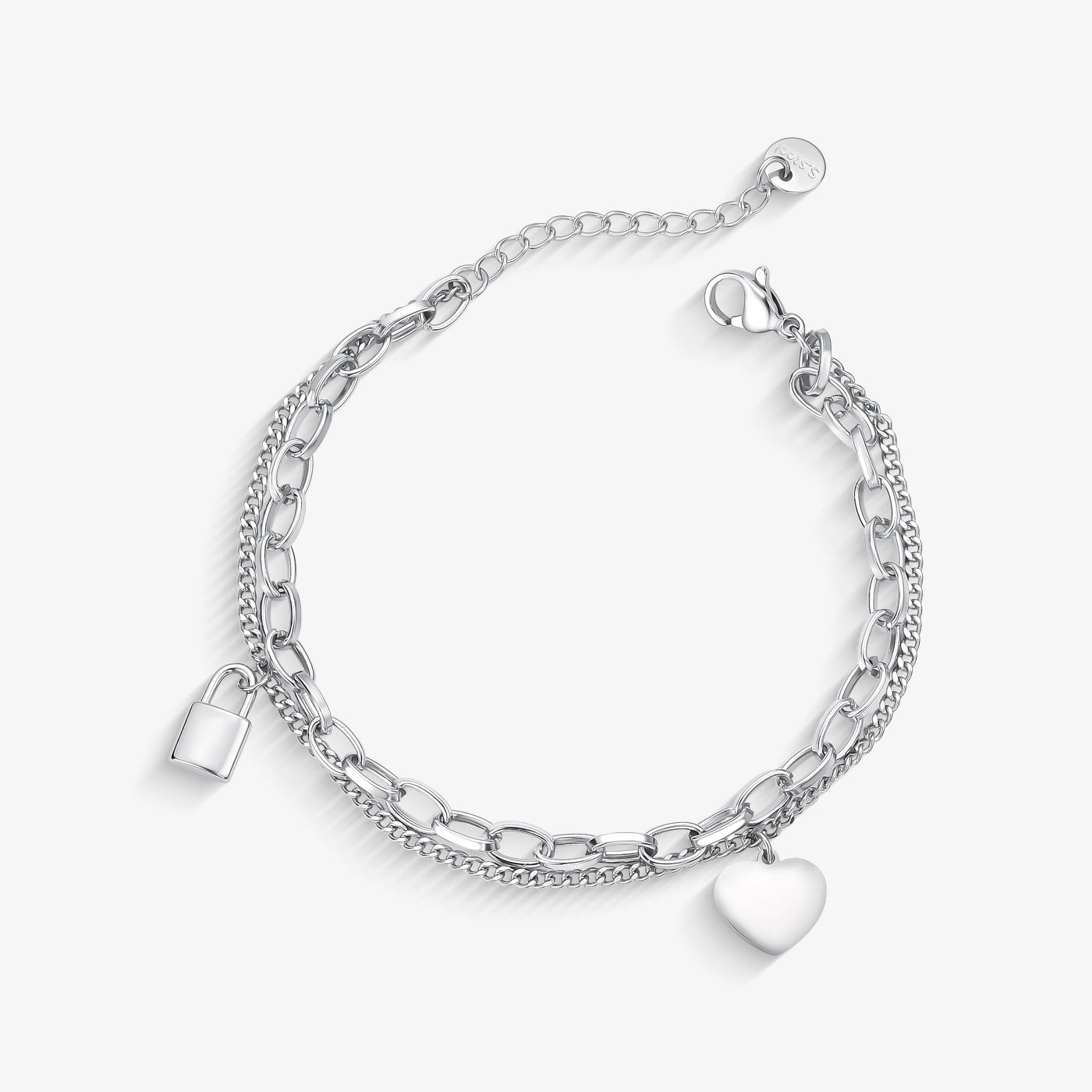 Pulseira Aço Dupla Pingente Cadeado Coração