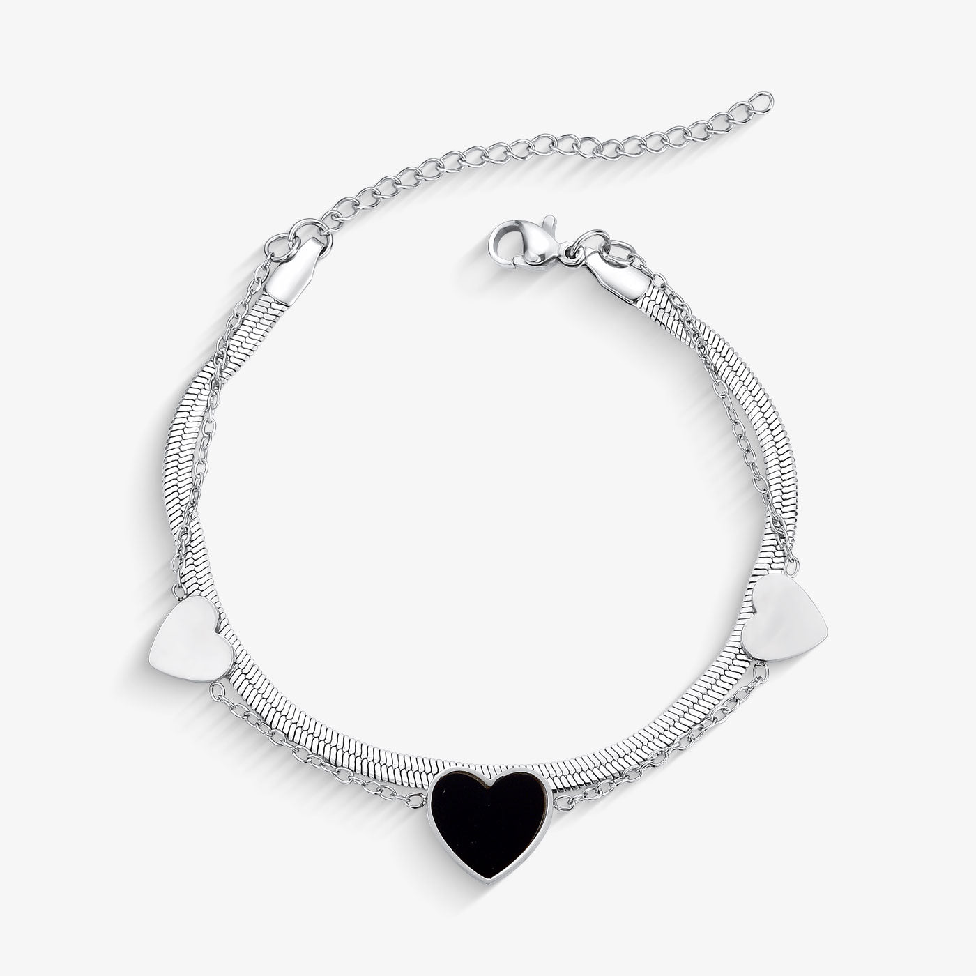 Pulseira Dupla Pingente Corações