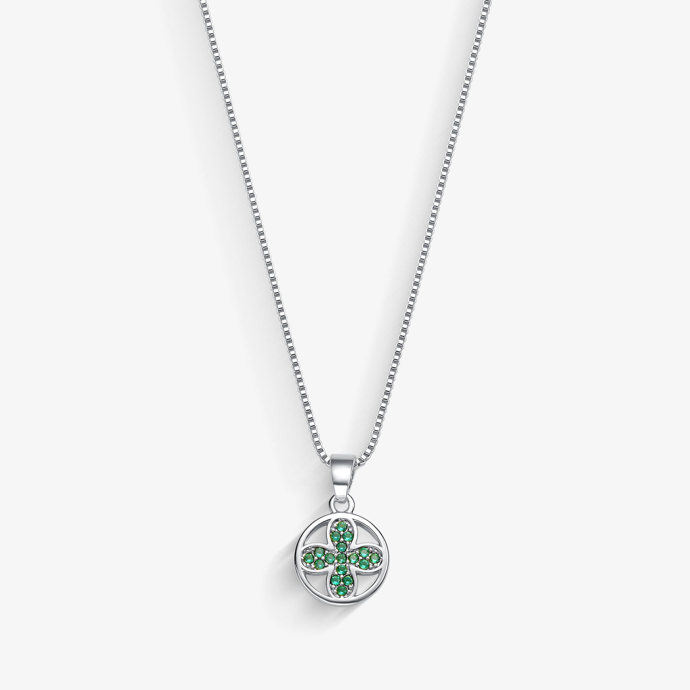 Colar Circulo Trevo Verde Cravejado Folheado a Prata