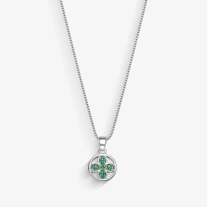 Colar Circulo Trevo Verde Cravejado Folheado a Prata