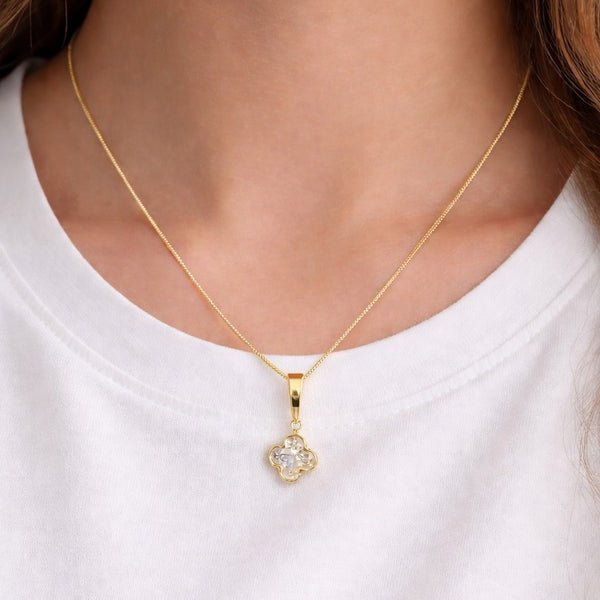 Colar Trevo de Cristal Folheado a Ouro 18k