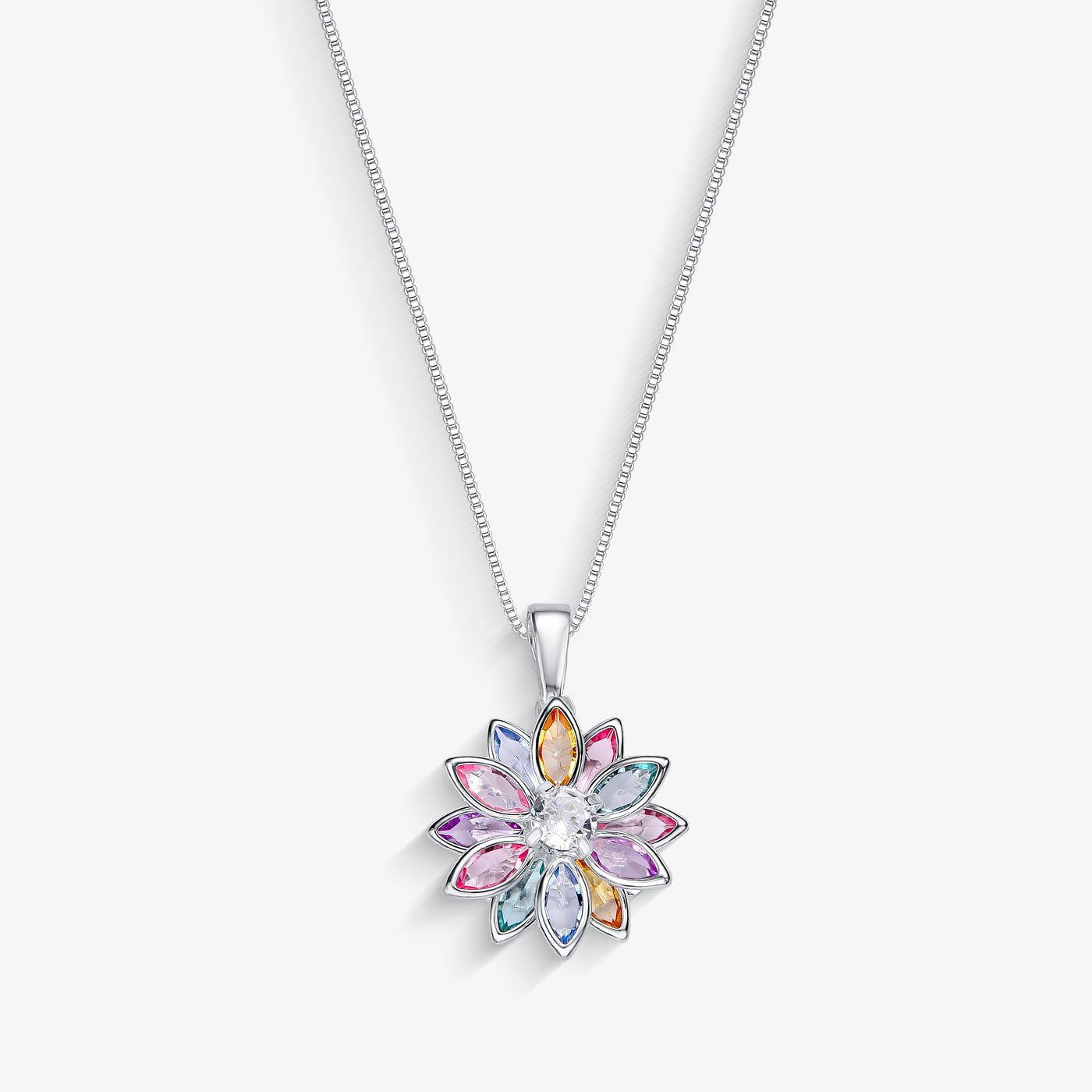 Colar Flor de Cristal Colorida Folheado a Prata