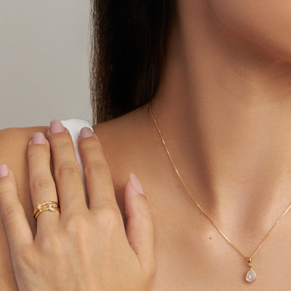 Anel Regulável Constelação com Lua Cravejado Folheado a Ouro 18k