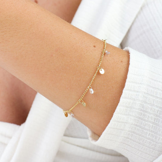 Pulseira Zircônia chapa redonda Folheado a Ouro18k