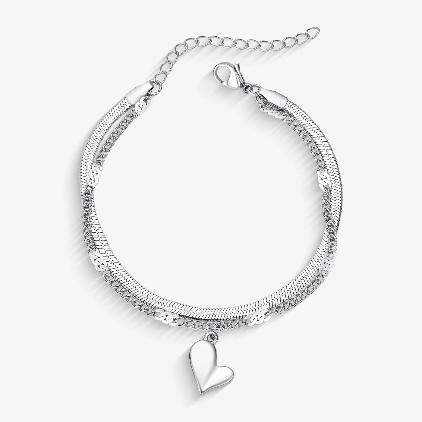Pulseira Aço Dupla Pingente Coração
