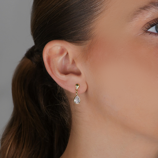 Brinco Gota de Cristal Folheado a Ouro 18k