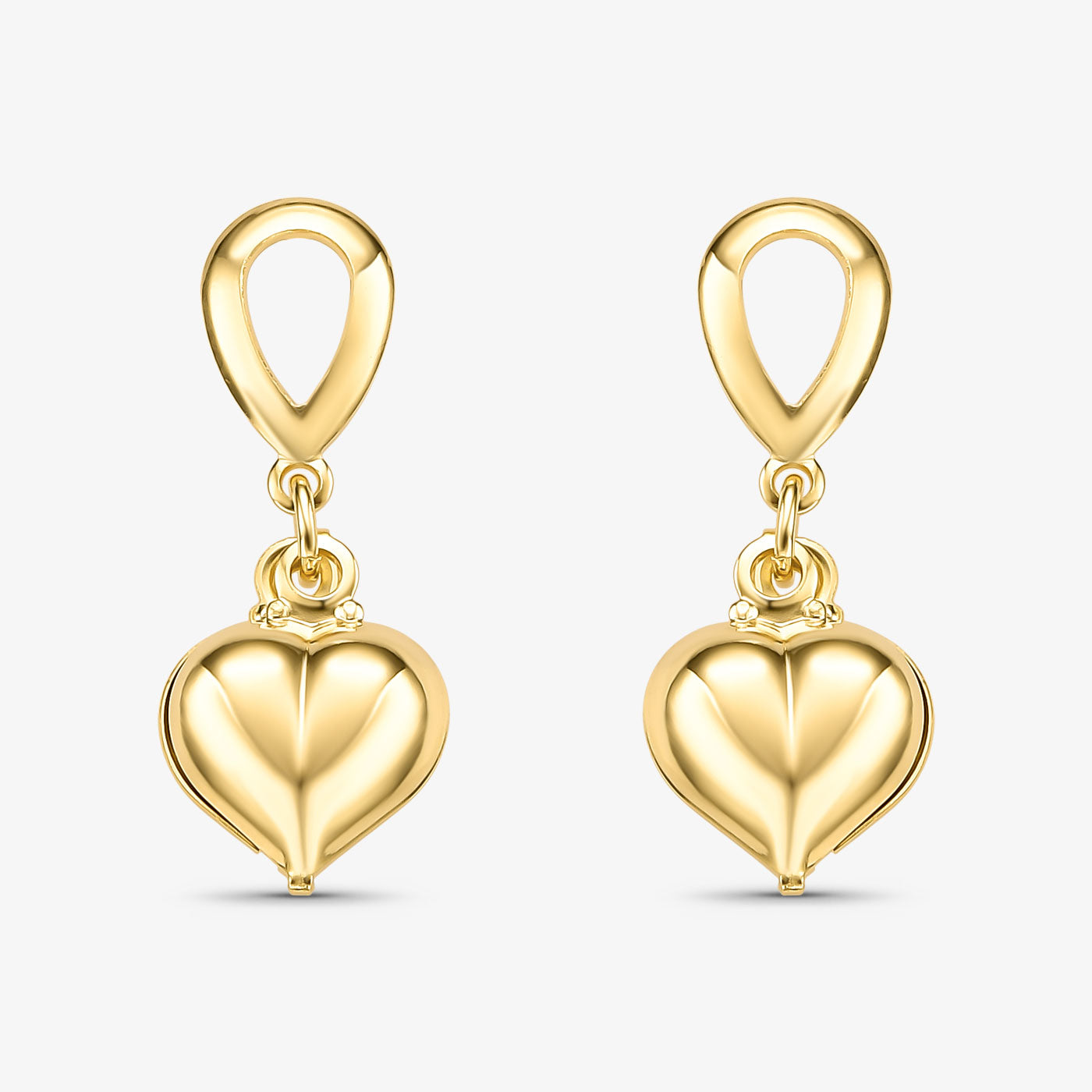 Brinco Gota Vazada com Coração Oco Folheado a Ouro 18k