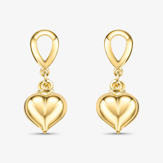 Brinco Gota Vazada com Coração Oco Folheado a Ouro 18k