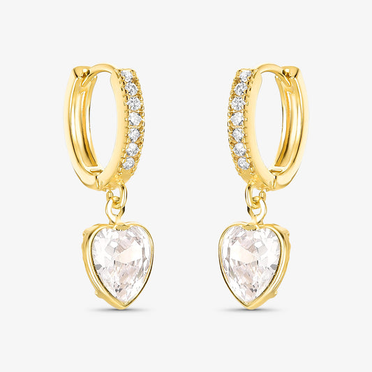 Brinco Argola Articulada Coração Cristal Folheado a Ouro 18k