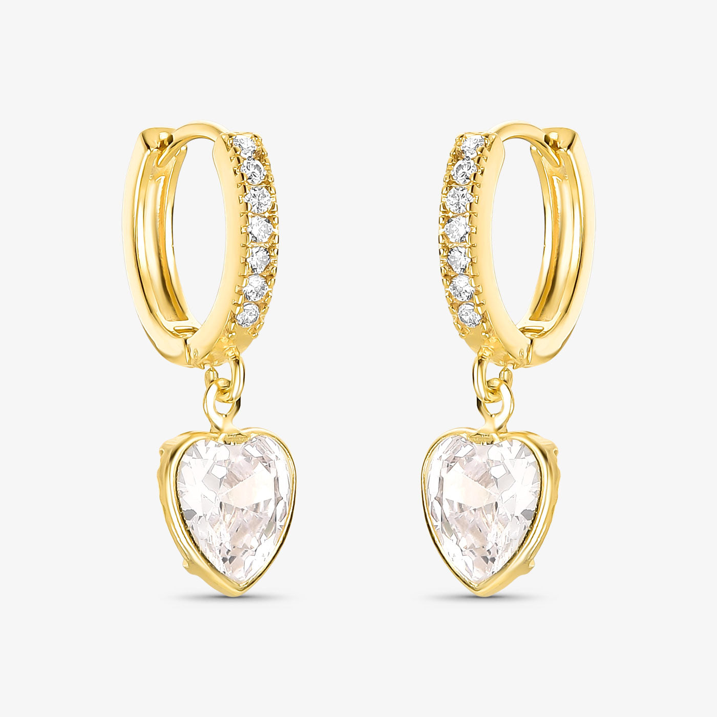 Brinco Argola Articulada Coração Cristal Folheado a Ouro 18k