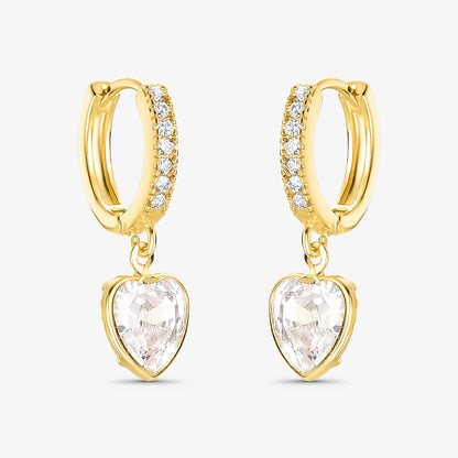 Brinco Argola Articulada Coração Cristal Folheado a Ouro 18k