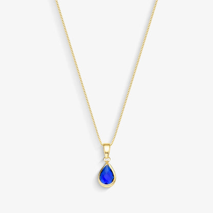 Colar Gota Ponto de Luz Azul Folheado a Ouro18k