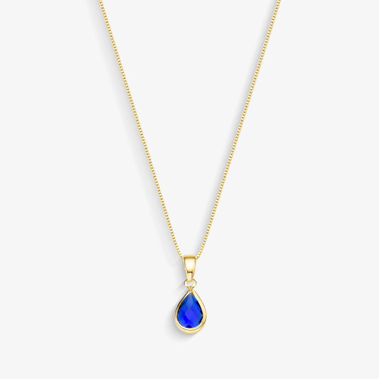 Colar Gota Ponto de Luz Azul Folheado a Ouro18k