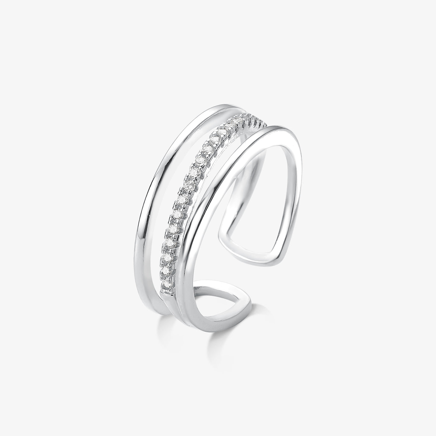 Anel Regulável Triplo com Meio Cravejado