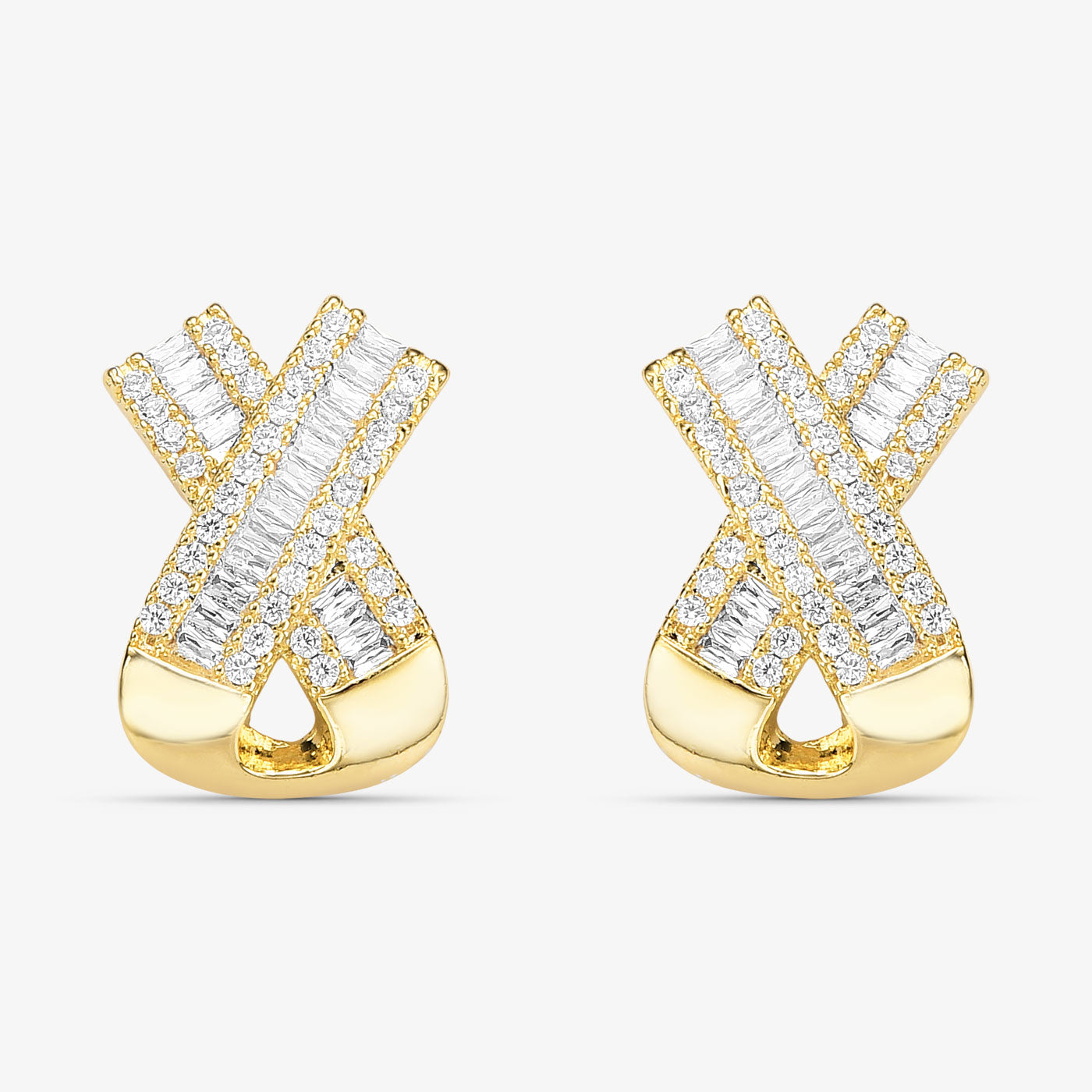 Brinco Fita Cravejada Com Zircônias Folheado a Ouro 18K