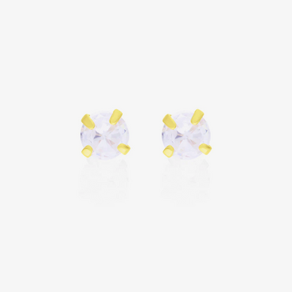 Brinco Zircônia Redondo 4mm Folheado a Ouro 18k
