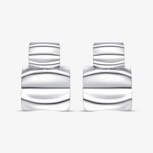 Brinco Orgânico Quadrado Ondulado Folheado a Prata