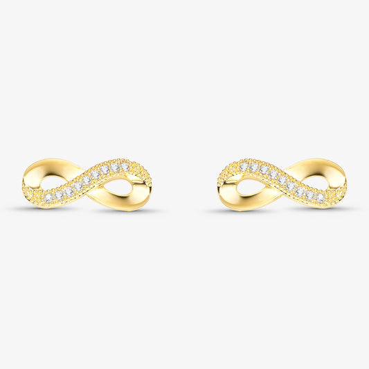 Brinco Infinito Liso Cravejado ao Meio Folheado a Ouro 18K