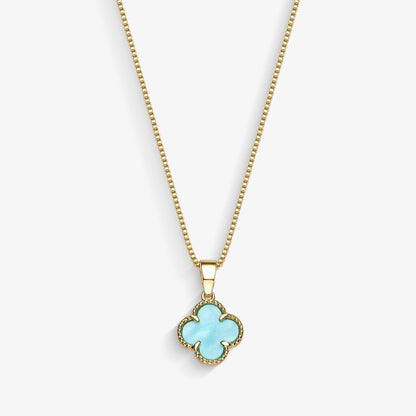 Colar Trevo Azul Piscina Folheado a Ouro 18k