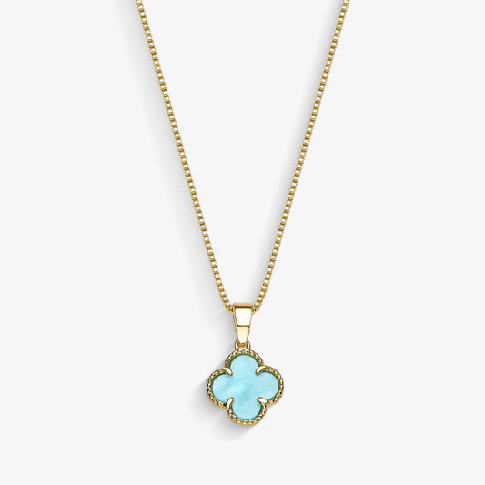Colar Trevo Azul Piscina Folheado a Ouro 18k