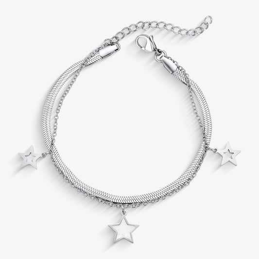 Pulseira Aço Dupla Pingente Estrela