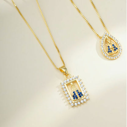 Colar Nossa Senhora com Moldura Cravejada Folheado a Ouro 18k