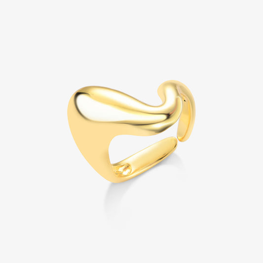 Anel Regulável Orgânico Curva Folheado a Ouro 18k