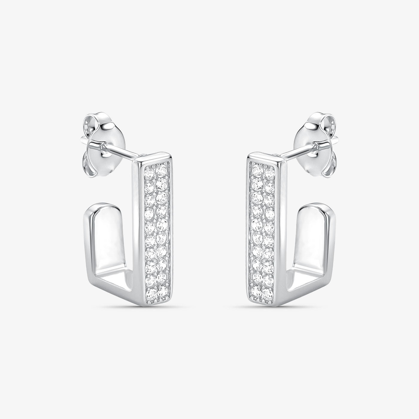 Brinco Argola Quadrada Borda Cravejada Folheado a Prata