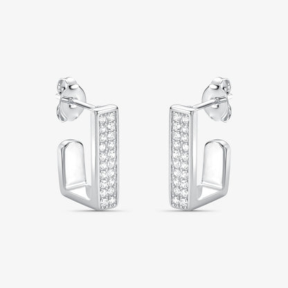 Brinco Argola Quadrada Borda Cravejada Folheado a Prata