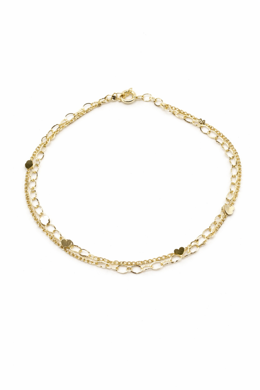 Pulseira Dupla Coração Chapa Lisa Folheado a Ouro 18k