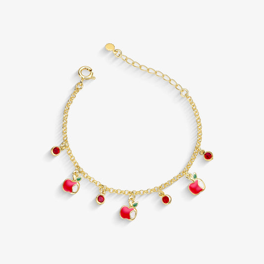 Pulseira Infantil Maçã com Pedra Vermelha Folheado a Ouro18k